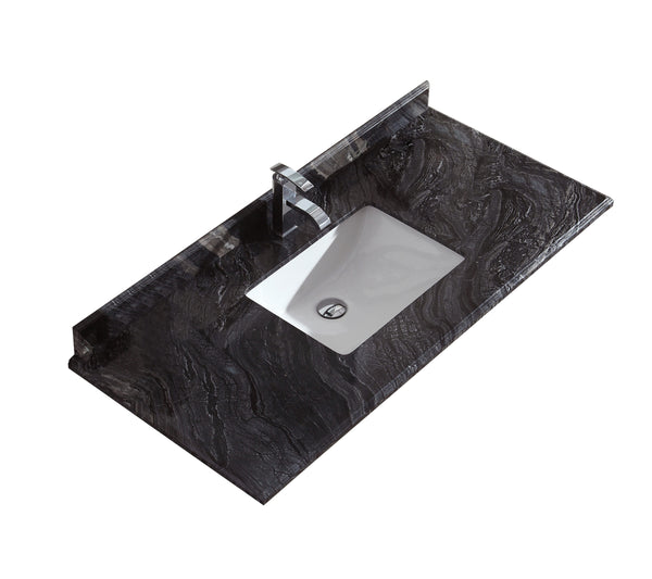 Forever 48 Single Hole Black Wood Marble Countertop with Rectangular Ceramic Sink