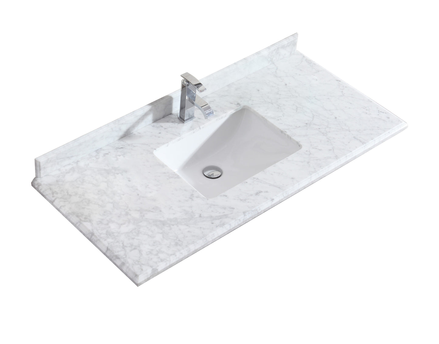 Forever 48" Single Hole White Carrara Marble Countertop with Rectangular Ceramic Sink