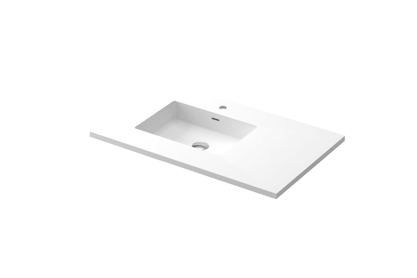 Forever VIVA Stone 36" Matte White Solid Surface Countertop with Left Offset Integrated Sink