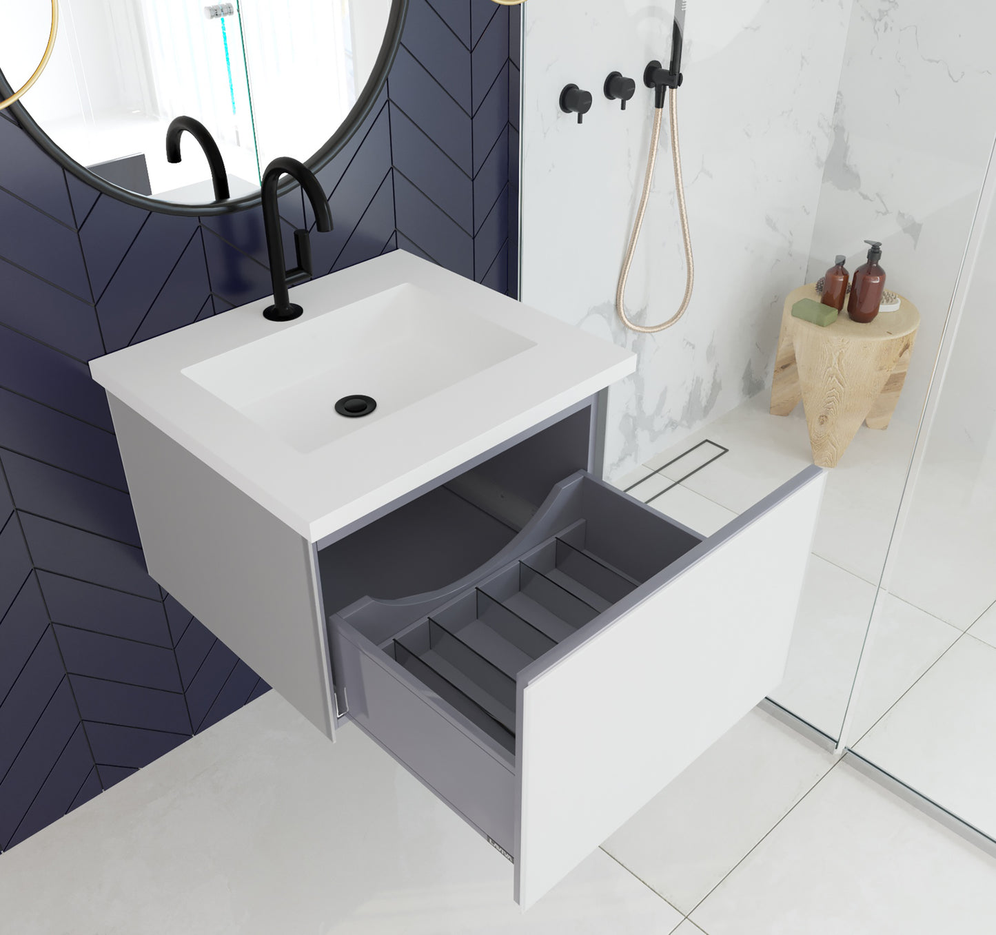 Vitri 24" Cloud White Bathroom Vanity with VIVA Stone Matte White Solid Surface Countertop