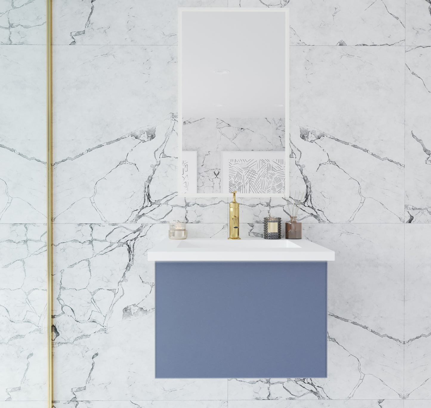 Vitri 24" Nautical Blue Bathroom Vanity with VIVA Stone Matte White Solid Surface Countertop