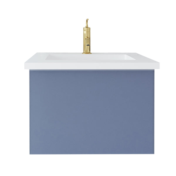 Vitri 24 Nautical Blue Bathroom Vanity with VIVA Stone Matte White Solid Surface Countertop