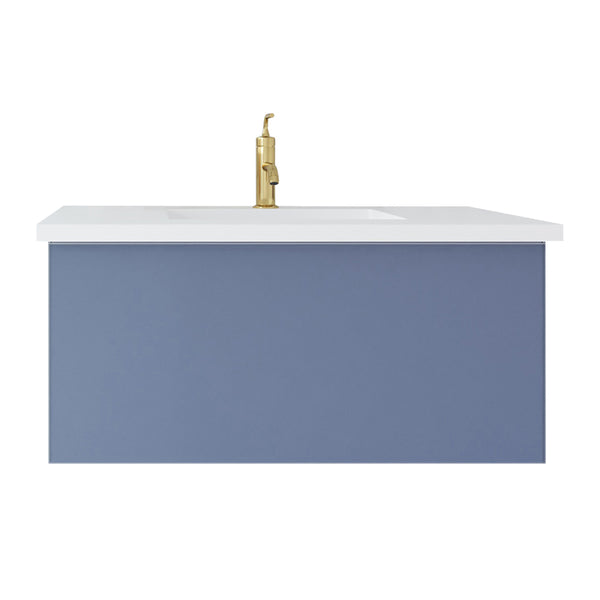 Vitri 36 Nautical Blue Bathroom Vanity with VIVA Stone Matte White Solid Surface Countertop