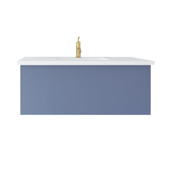 Vitri 42 Nautical Blue Bathroom Vanity with VIVA Stone Matte White Solid Surface Countertop