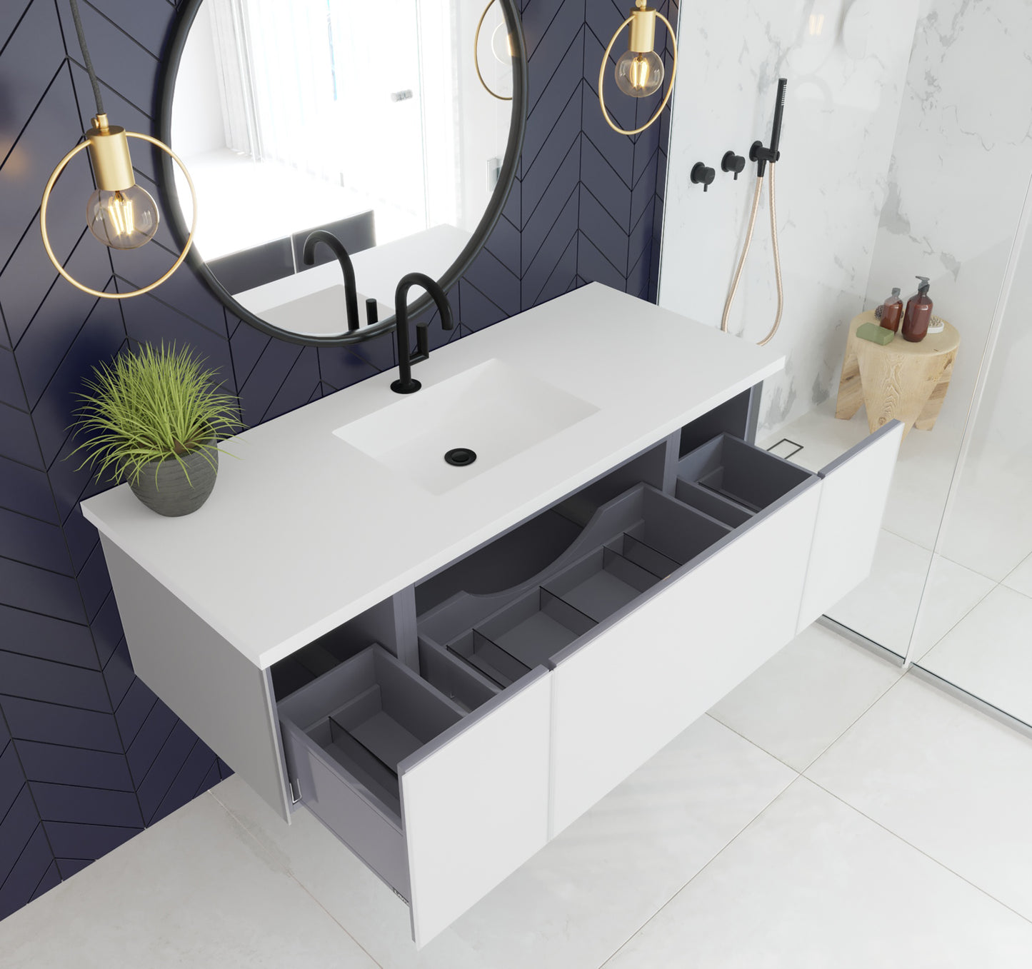 Vitri 54" Cloud White Bathroom Vanity with VIVA Stone Matte White Solid Surface Countertop