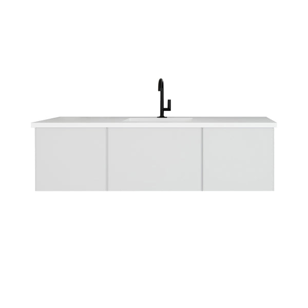 Vitri 60 Cloud White Single Sink Bathroom Vanity with VIVA Stone Matte White Solid Surface Countertop