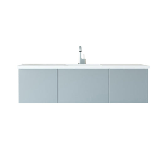 Vitri 60" Fossil Grey Single Sink Bathroom Vanity with VIVA Stone Matte White Solid Surface Countertop