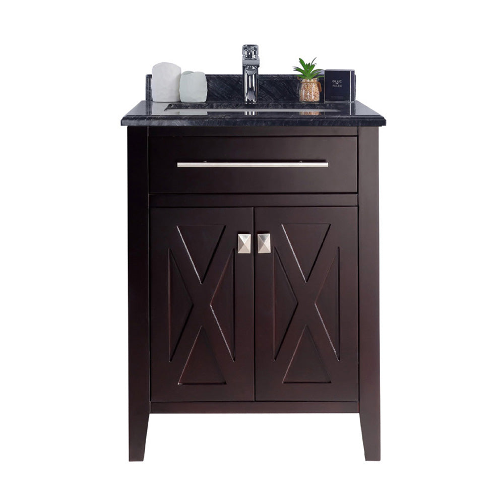 Wimbledon 24" Brown Bathroom Vanity with Black Wood Marble Countertop