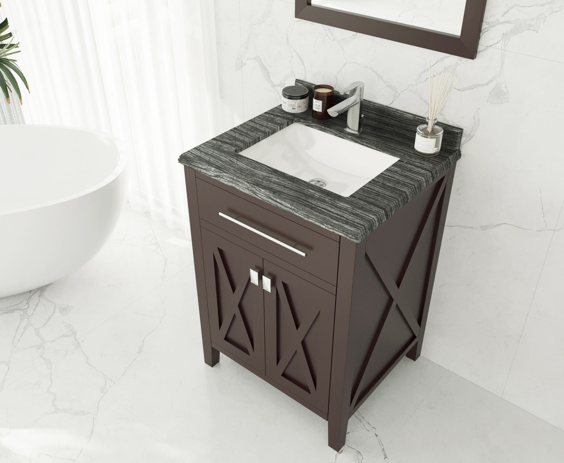 Wimbledon 24" Brown Bathroom Vanity with Black Wood Marble Countertop