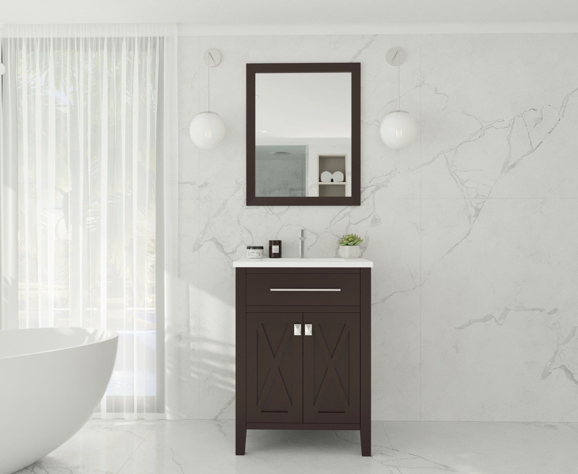 Wimbledon 24" Brown Bathroom Vanity with Matte White VIVA Stone Solid Surface Countertop