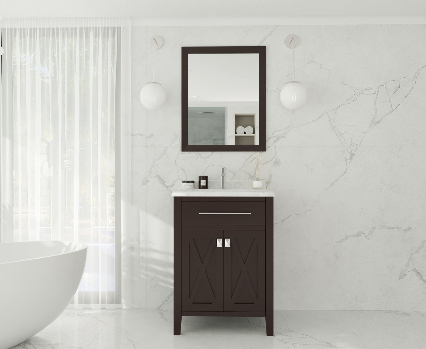 Wimbledon 24" Brown Bathroom Vanity with White Carrara Marble Countertop