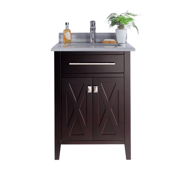 Wimbledon 24 Brown Bathroom Vanity with White Stripes Marble Countertop