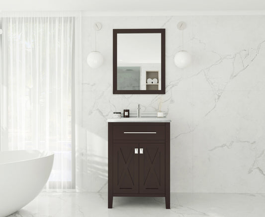 Wimbledon 24" Brown Bathroom Vanity with White Stripes Marble Countertop