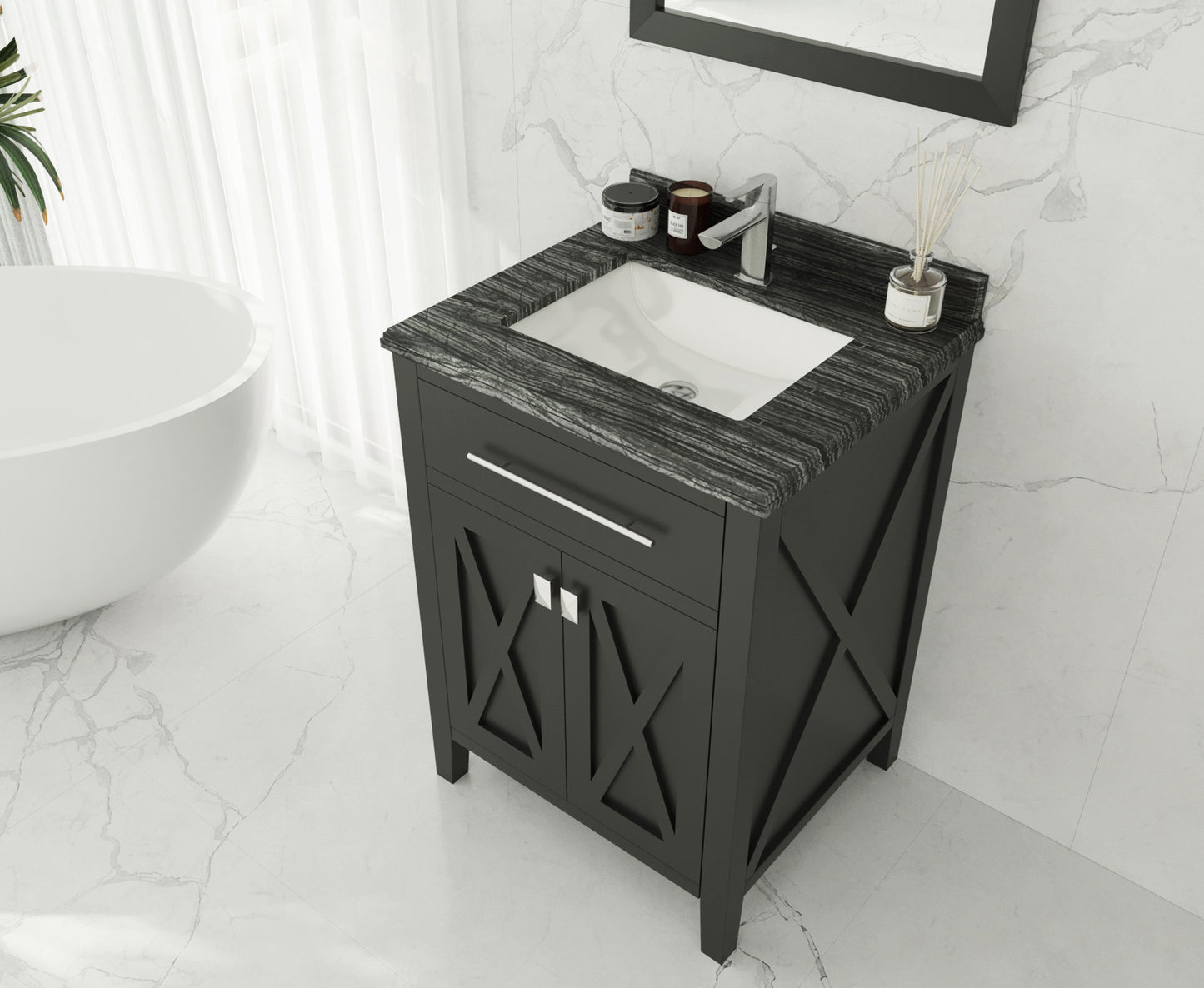 Wimbledon 24" Espresso Bathroom Vanity with Black Wood Marble Countertop