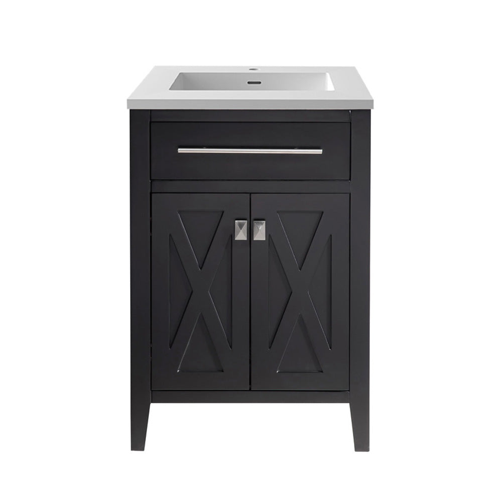 Wimbledon 24" Espresso Bathroom Vanity with Matte White VIVA Stone Solid Surface Countertop