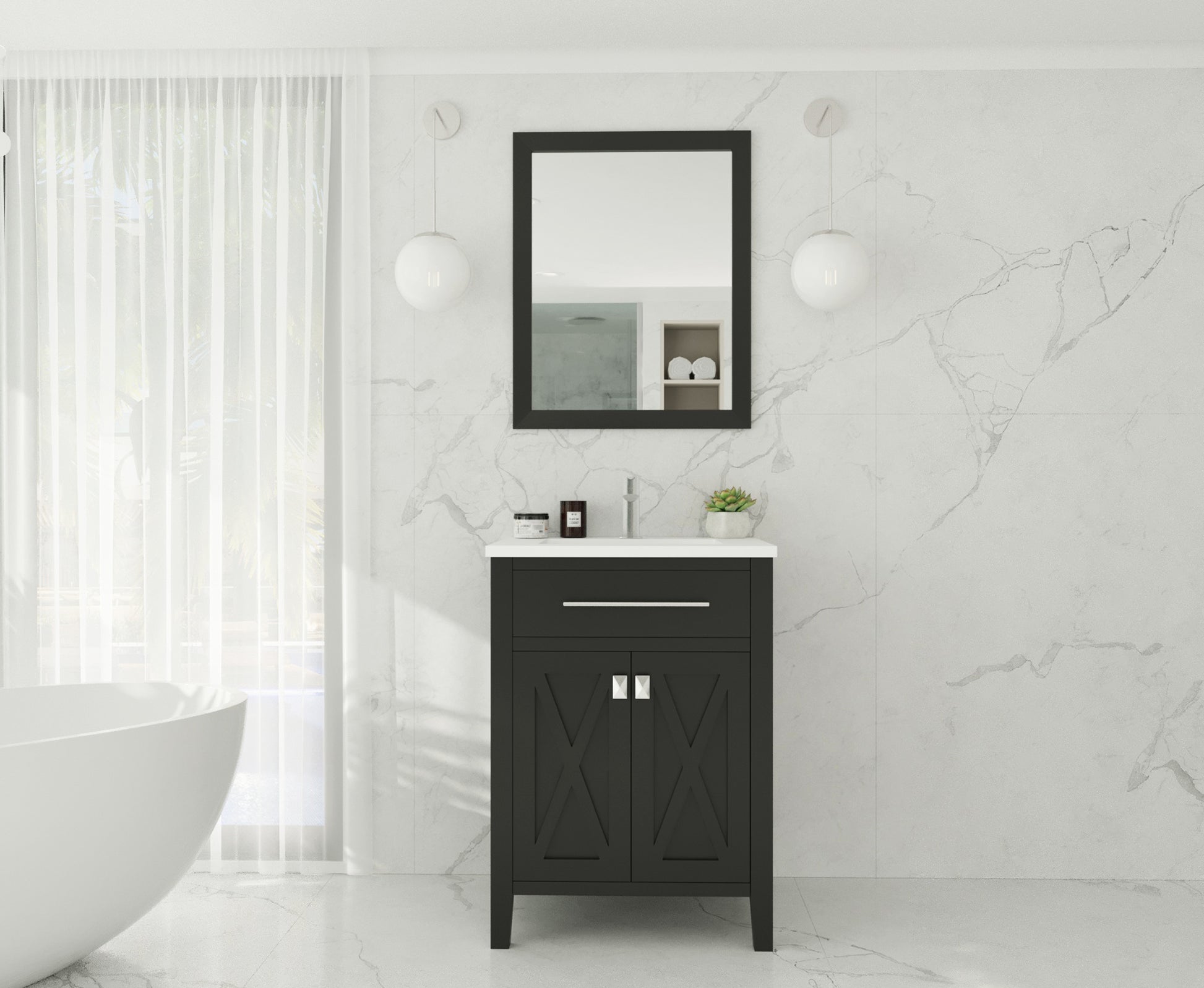 Wimbledon 24" Espresso Bathroom Vanity with Matte White VIVA Stone Solid Surface Countertop