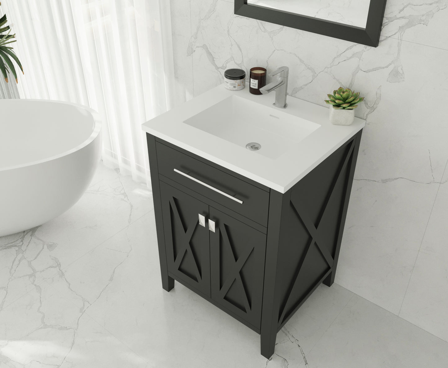 Wimbledon 24" Espresso Bathroom Vanity with Matte White VIVA Stone Solid Surface Countertop