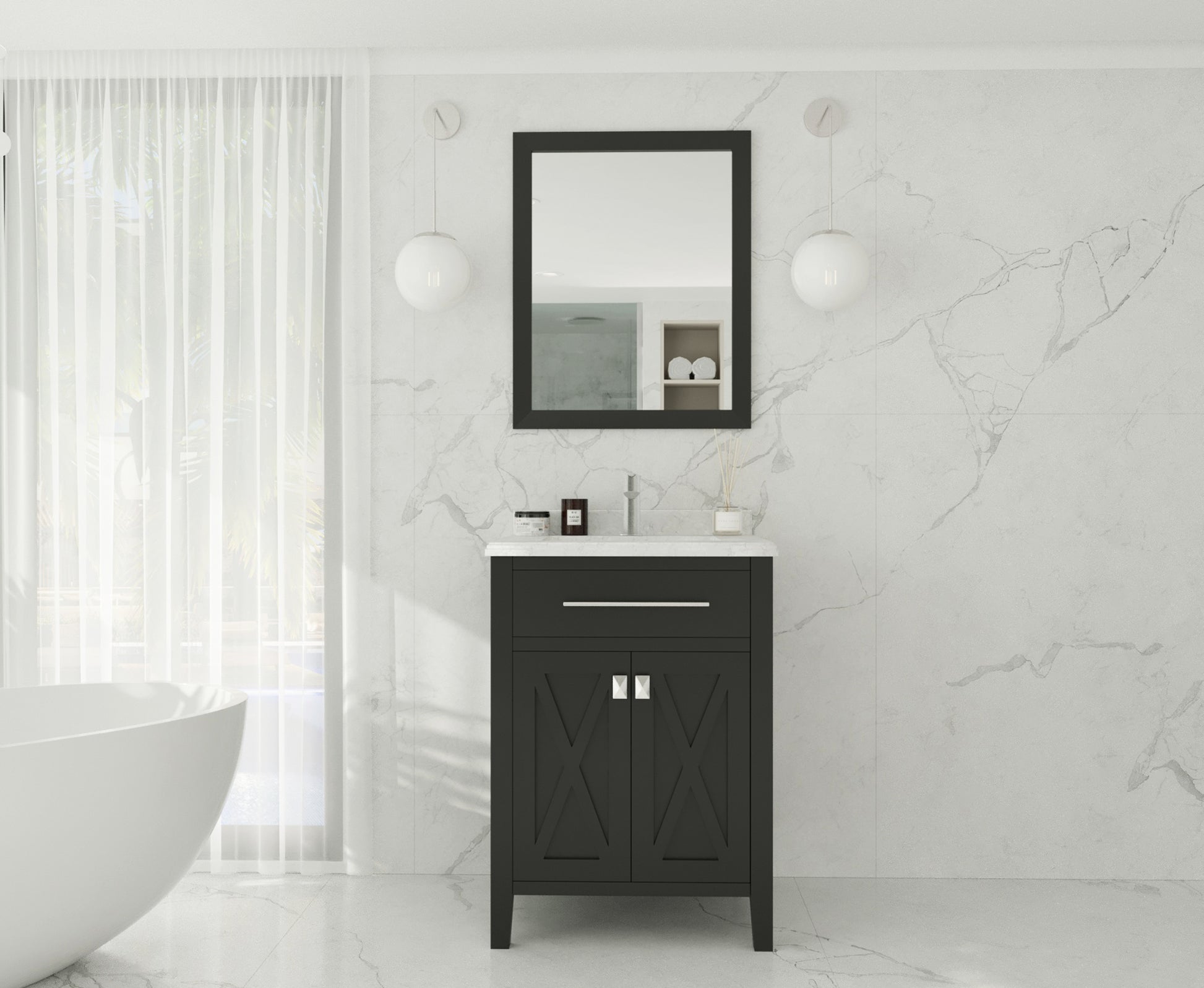 Wimbledon 24" Espresso Bathroom Vanity with White Carrara Marble Countertop