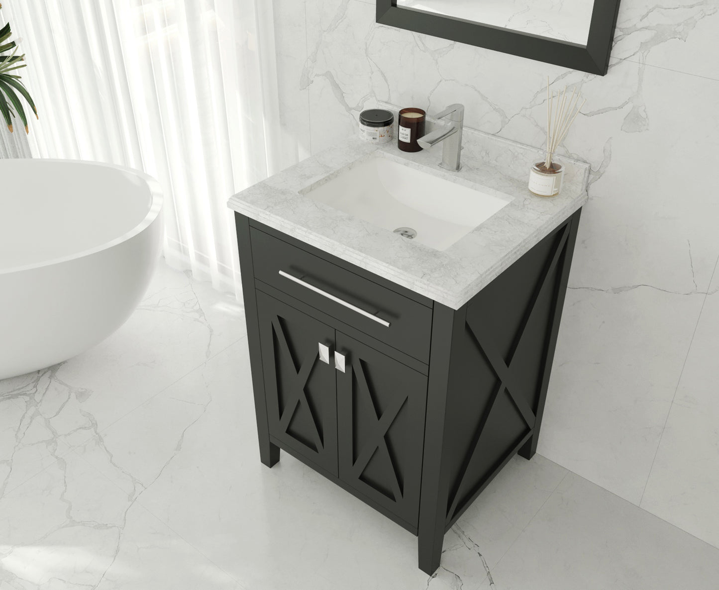 Wimbledon 24" Espresso Bathroom Vanity with White Carrara Marble Countertop