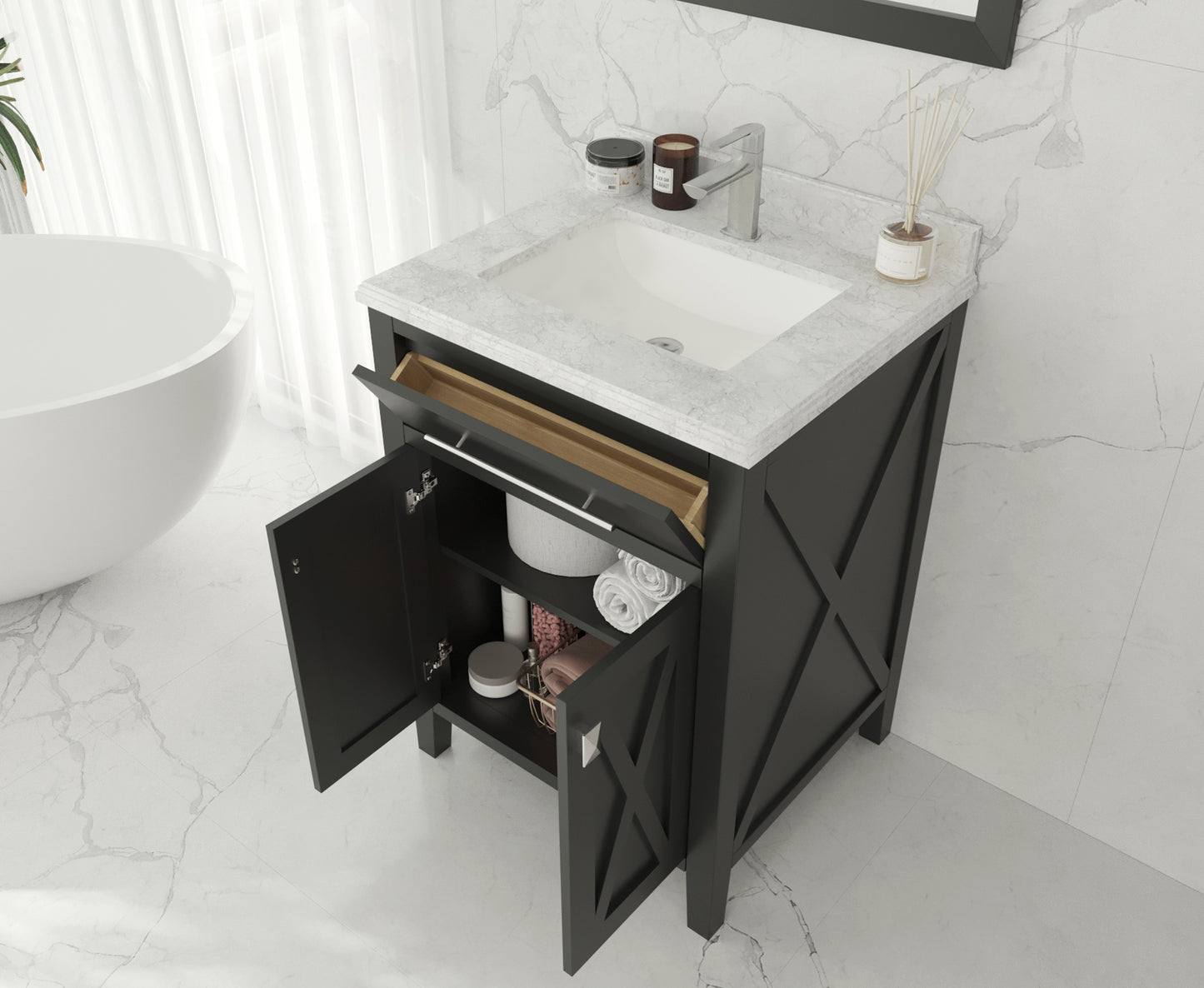 Wimbledon 24" Espresso Bathroom Vanity with White Carrara Marble Countertop