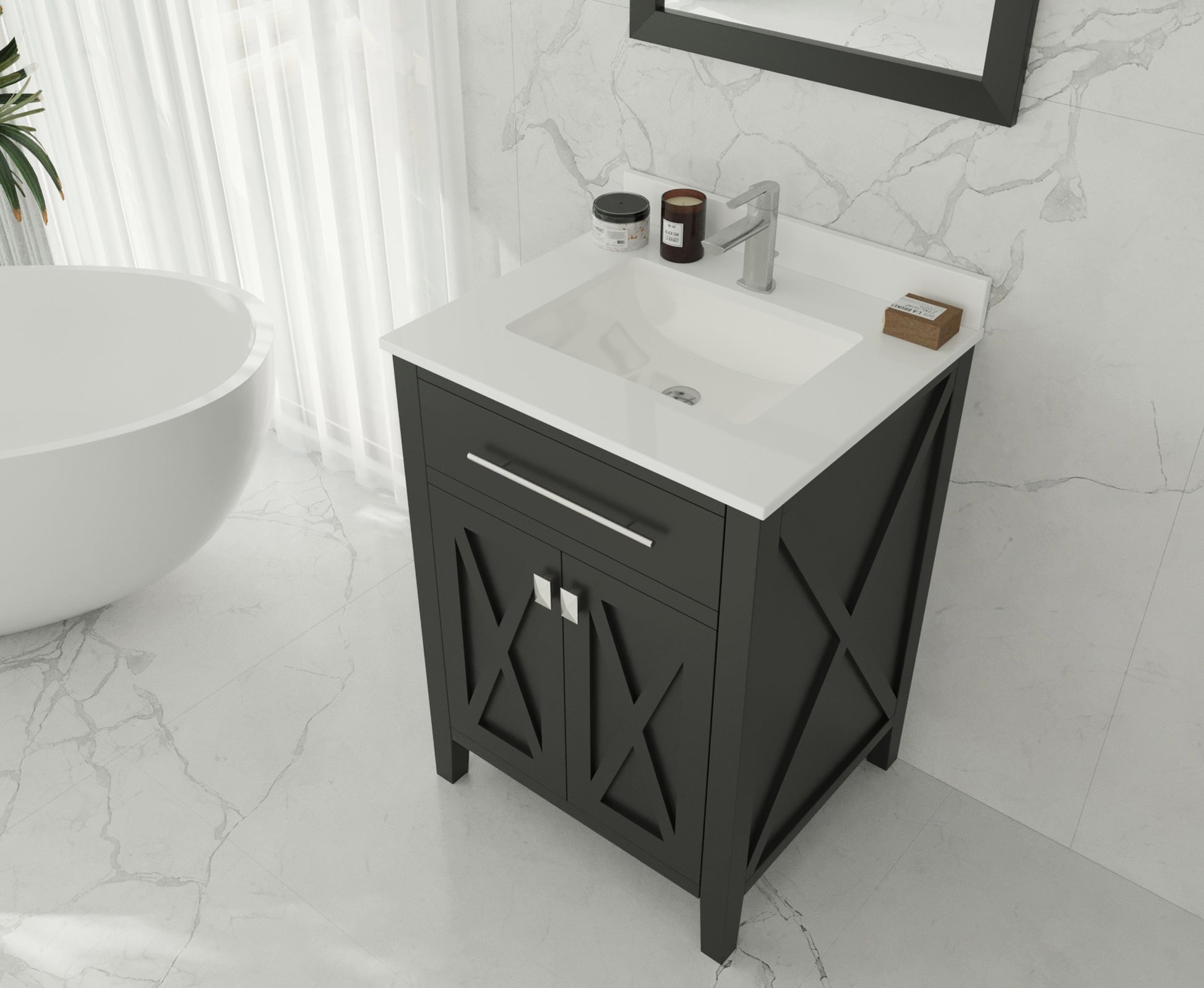 Wimbledon 24" Espresso Bathroom Vanity with White Quartz Countertop