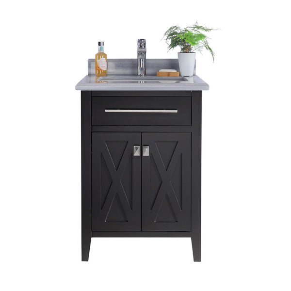 Wimbledon 24 Espresso Bathroom Vanity with White Stripes Marble Countertop