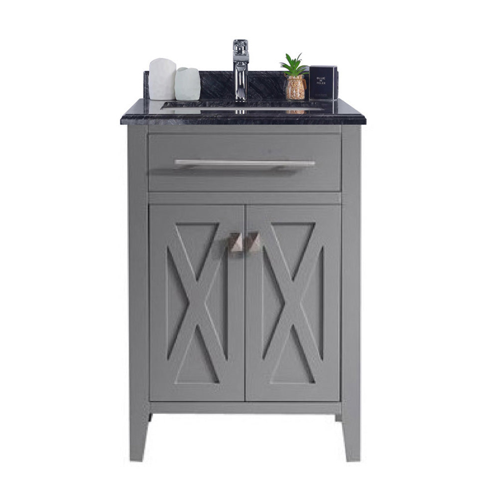 Wimbledon 24" Grey Bathroom Vanity with Black Wood Marble Countertop