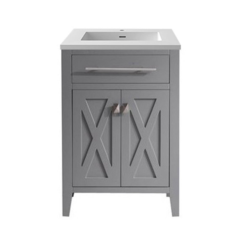 Wimbledon 24" Grey Bathroom Vanity with Matte White VIVA Stone Solid Surface Countertop