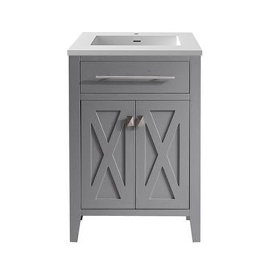 Wimbledon 24" Grey Bathroom Vanity with Matte White VIVA Stone Solid Surface Countertop