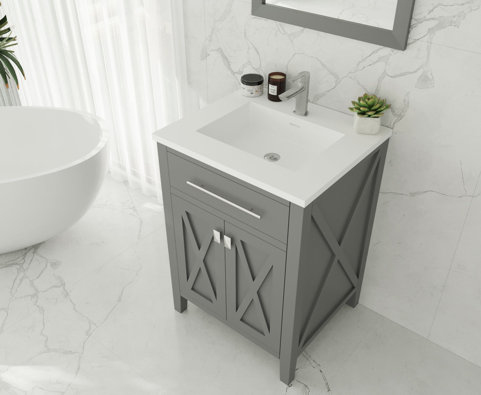 Wimbledon 24" Grey Bathroom Vanity with Matte White VIVA Stone Solid Surface Countertop