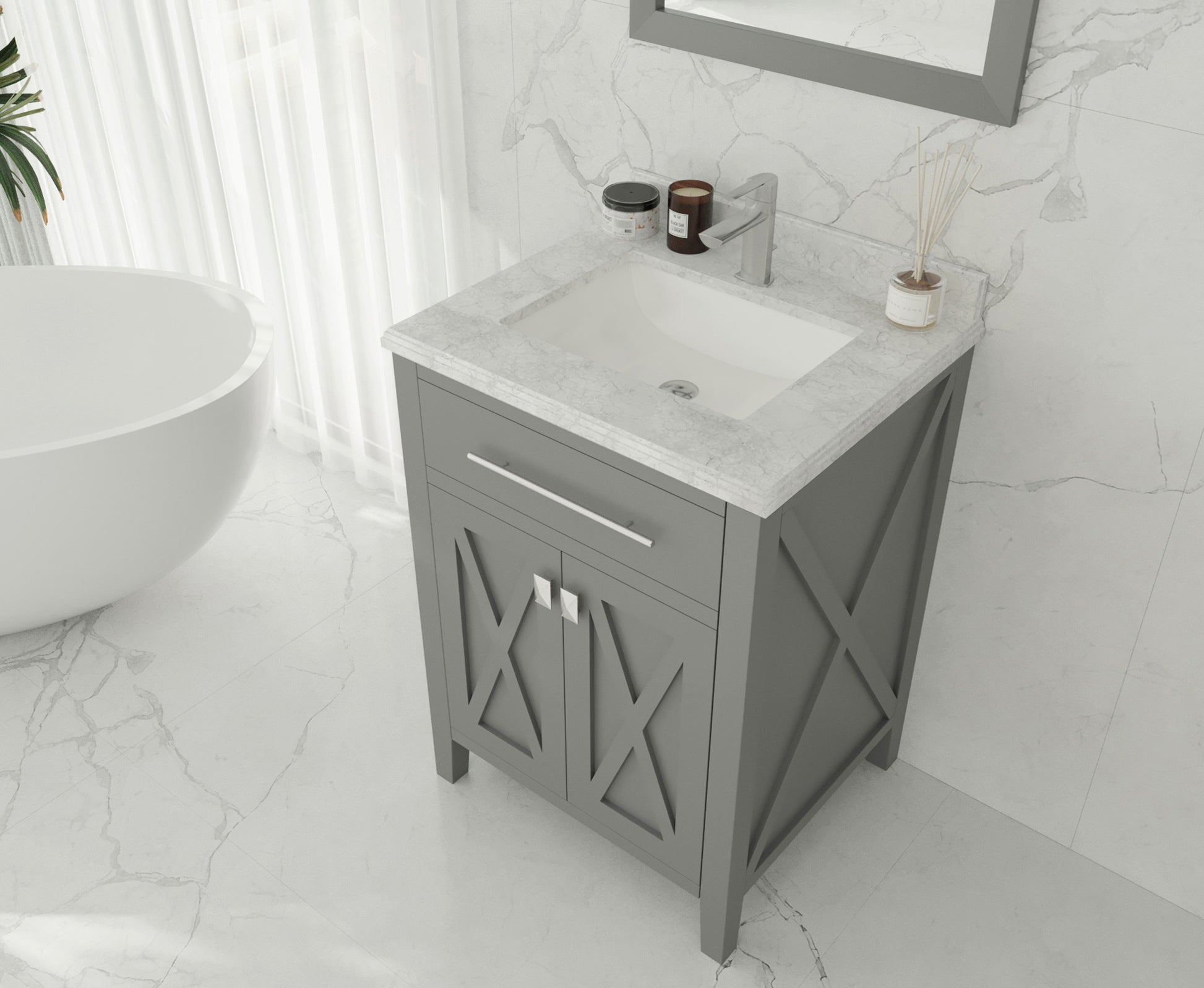 Wimbledon 24" Grey Bathroom Vanity with White Carrara Marble Countertop