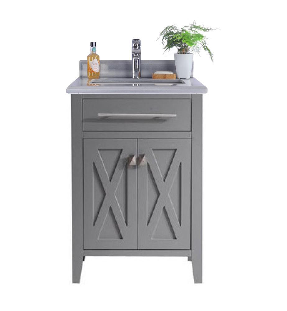 Wimbledon 24" Grey Bathroom Vanity with White Stripes Marble Countertop