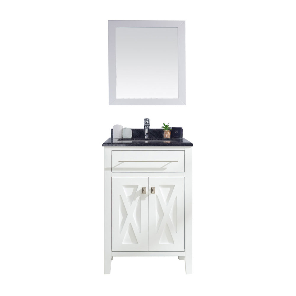 Wimbledon 24" White Bathroom Vanity with Black Wood Marble Countertop