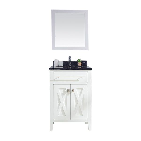 Wimbledon 24 White Bathroom Vanity with Black Wood Marble Countertop