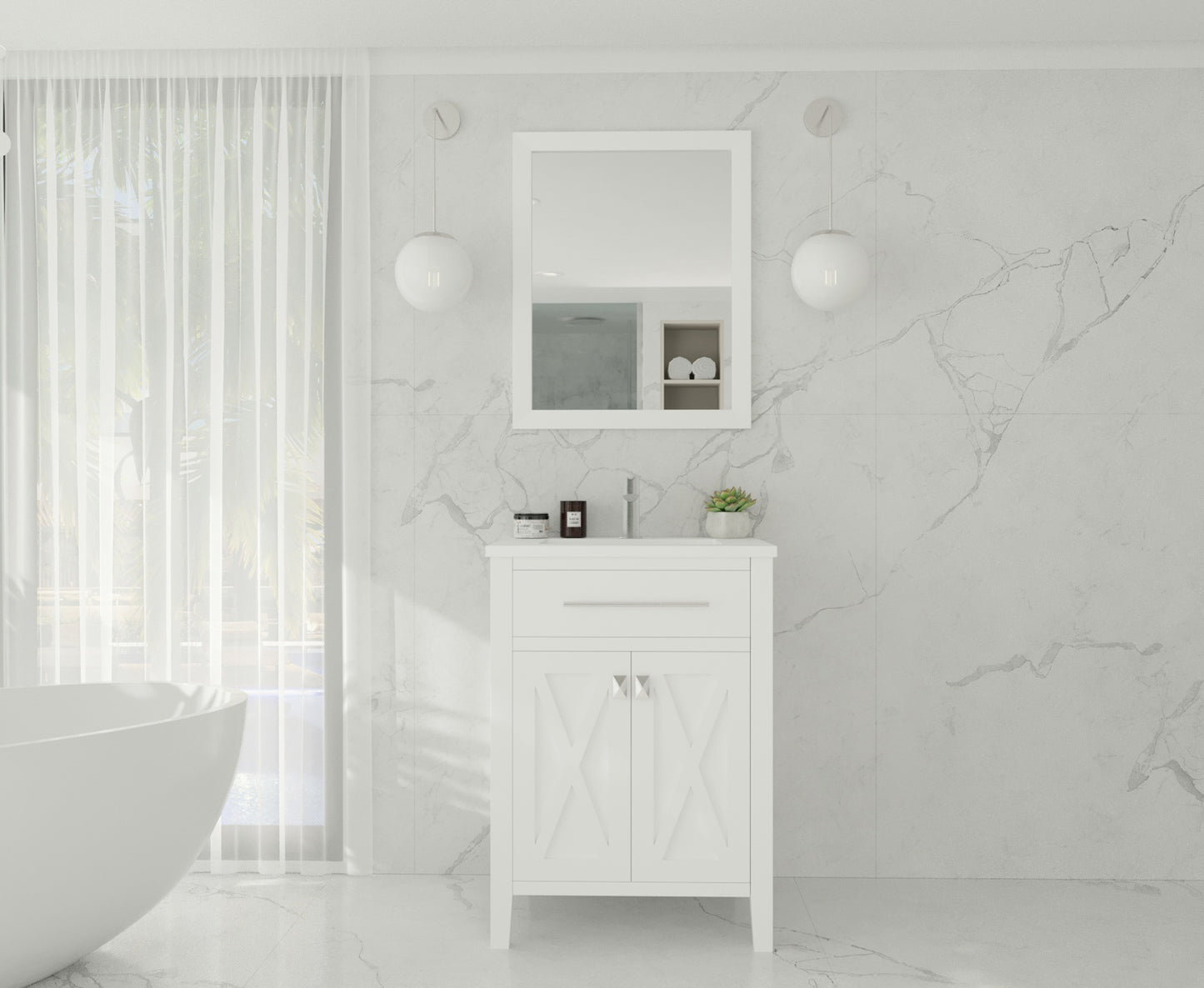 Wimbledon 24" White Bathroom Vanity with Matte White VIVA Stone Solid Surface Countertop