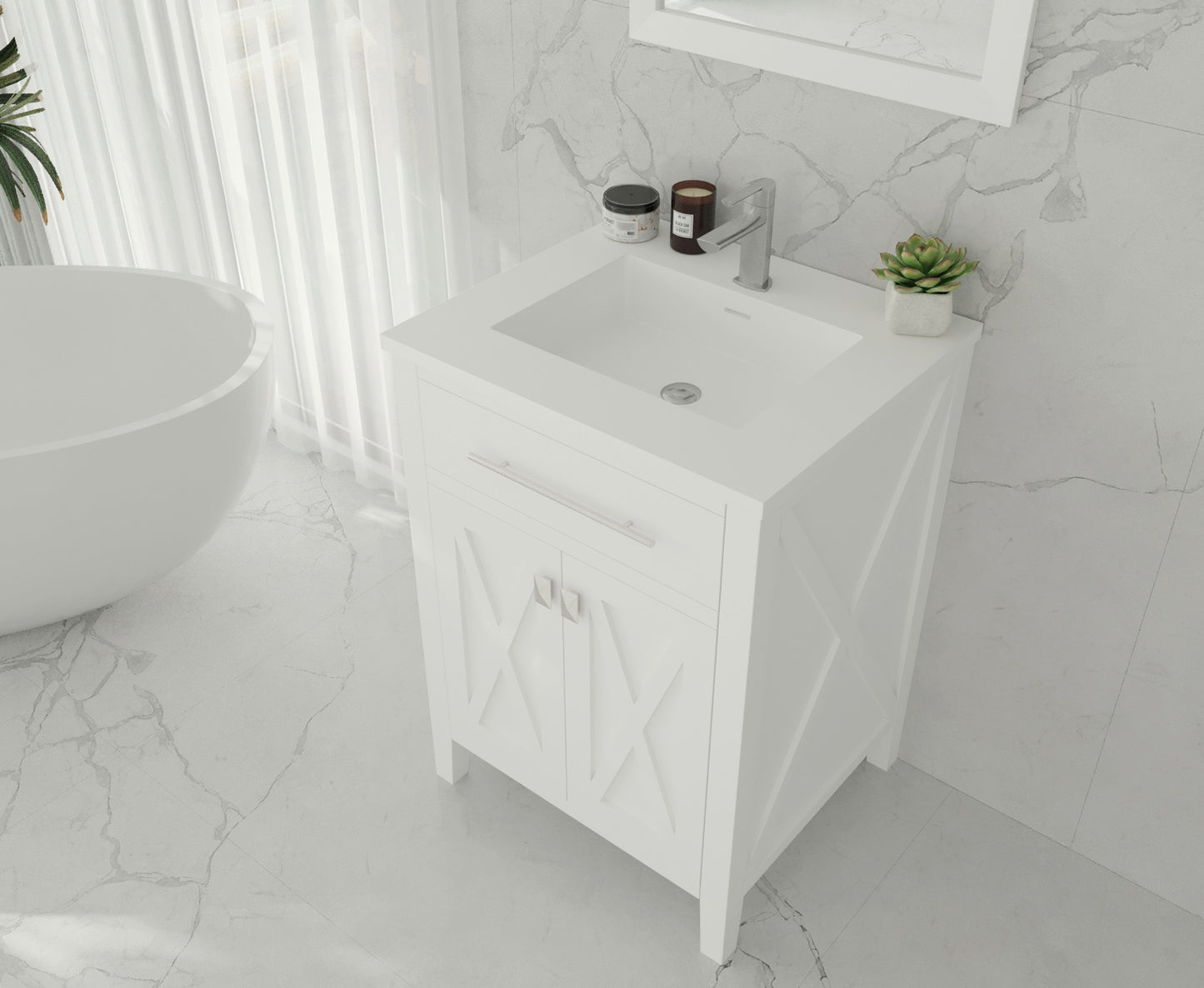 Wimbledon 24" White Bathroom Vanity with Matte White VIVA Stone Solid Surface Countertop