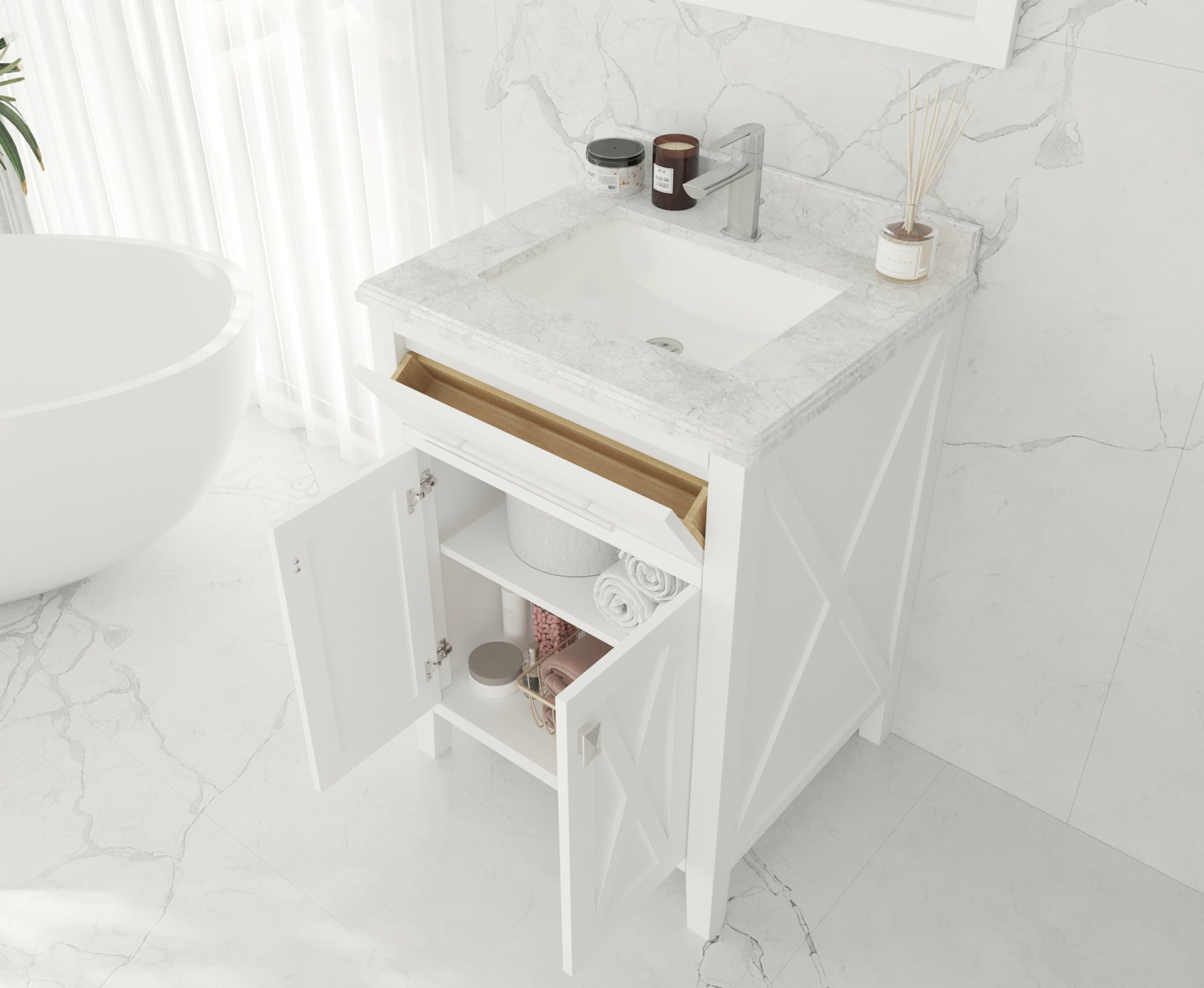 Wimbledon 24" White Bathroom Vanity with Matte White VIVA Stone Solid Surface Countertop