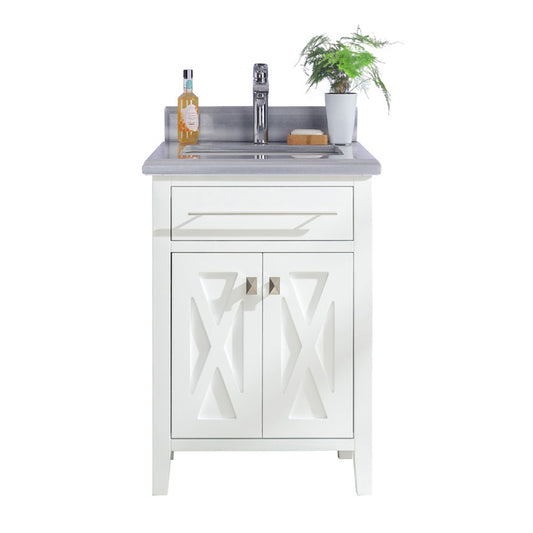 Wimbledon 24" White Bathroom Vanity with White Stripes Marble Countertop