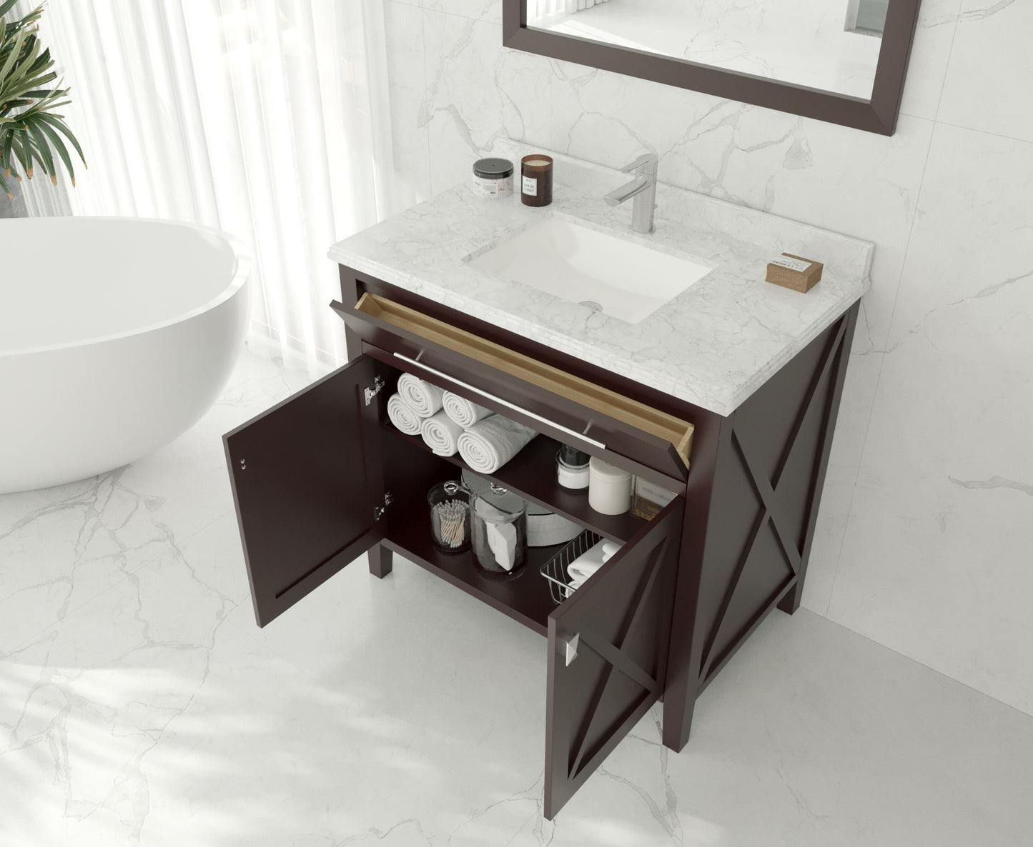 Wimbledon 36" Brown Bathroom Vanity with Black Wood Marble Countertop