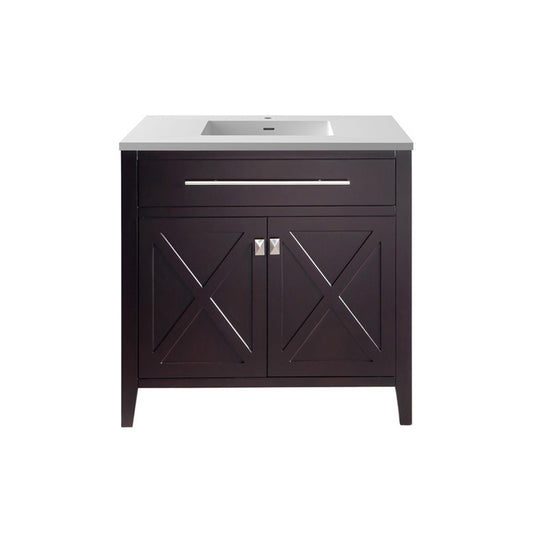 Wimbledon 36" Brown Bathroom Vanity with Matte White VIVA Stone Solid Surface Countertop