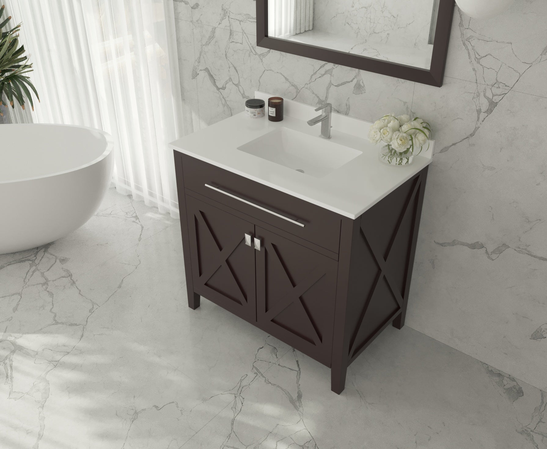 Wimbledon 36" Brown Bathroom Vanity with White Quartz Countertop