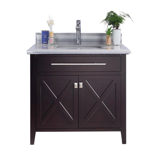 Wimbledon 36" Brown Bathroom Vanity with White Stripes Marble Countertop