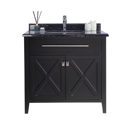 Wimbledon 36" Espresso Bathroom Vanity with Black Wood Marble Countertop