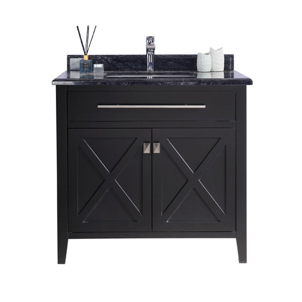 Wimbledon 36 Espresso Bathroom Vanity with Black Wood Marble Countertop