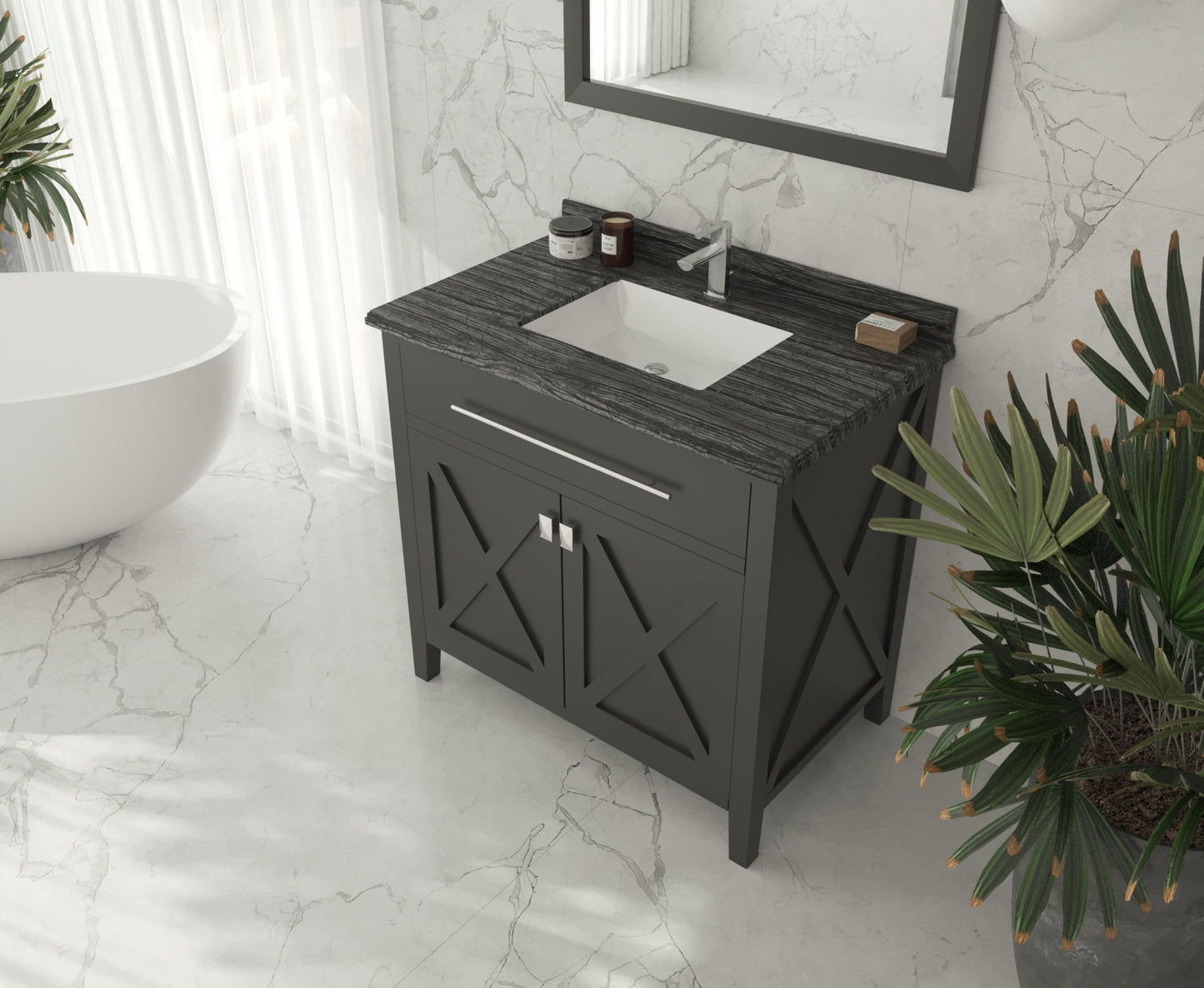 Wimbledon 36" Espresso Bathroom Vanity with Black Wood Marble Countertop