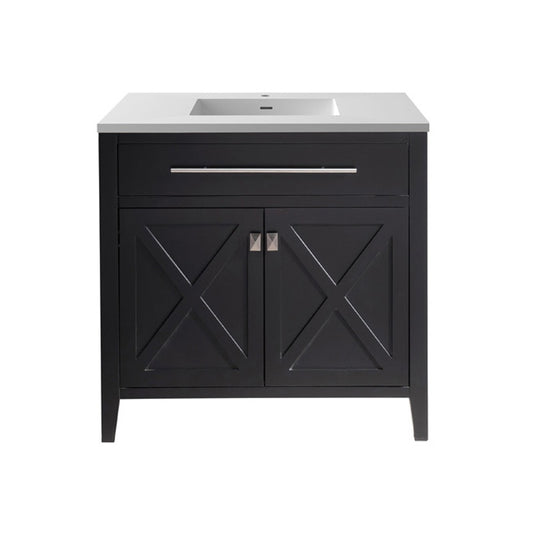 Wimbledon 36" Espresso Bathroom Vanity with Matte White VIVA Stone Solid Surface Countertop