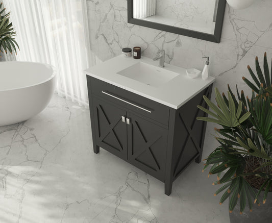 Wimbledon 36" Espresso Bathroom Vanity with Matte White VIVA Stone Solid Surface Countertop