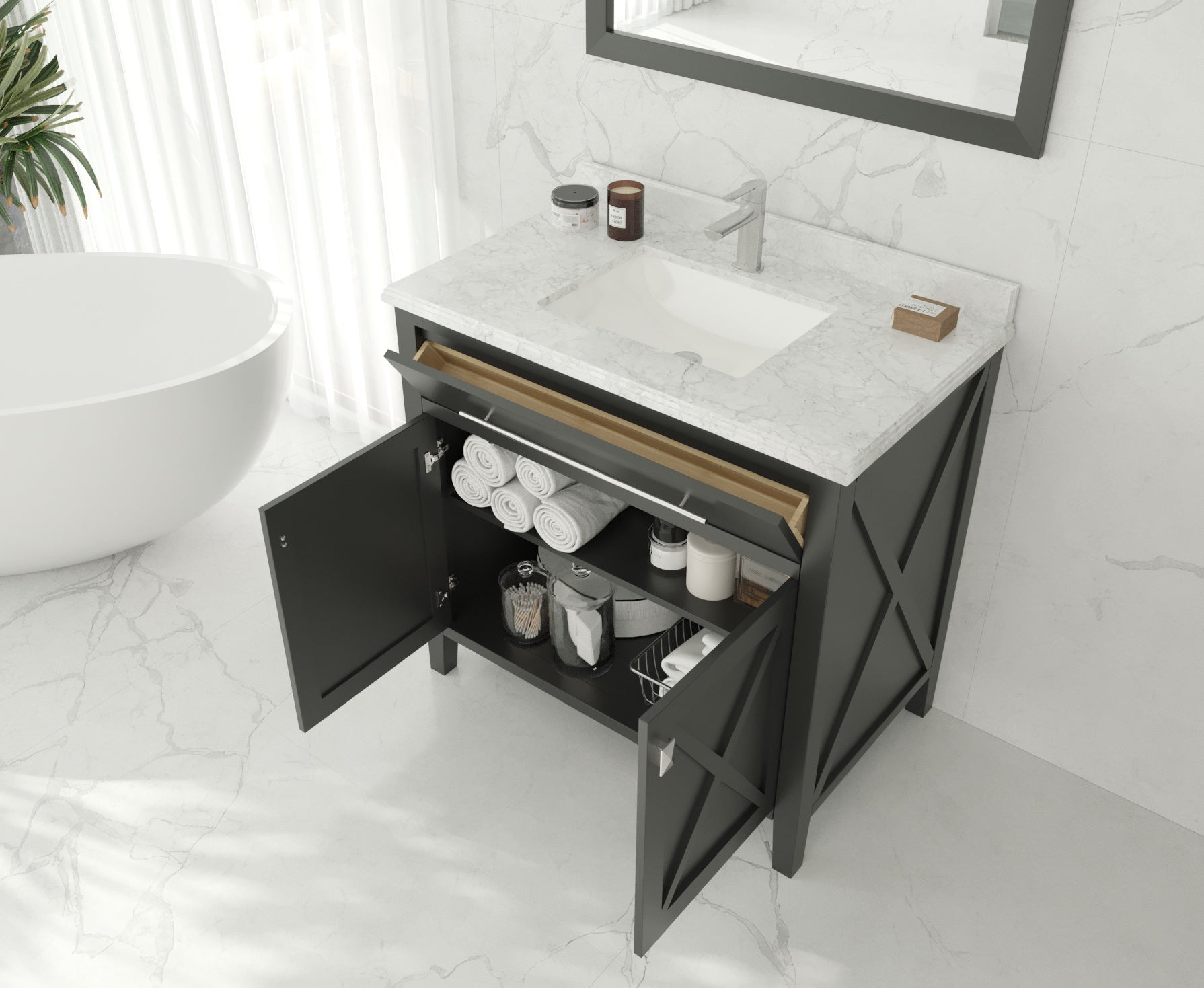 Wimbledon 36" Espresso Bathroom Vanity with Matte White VIVA Stone Solid Surface Countertop