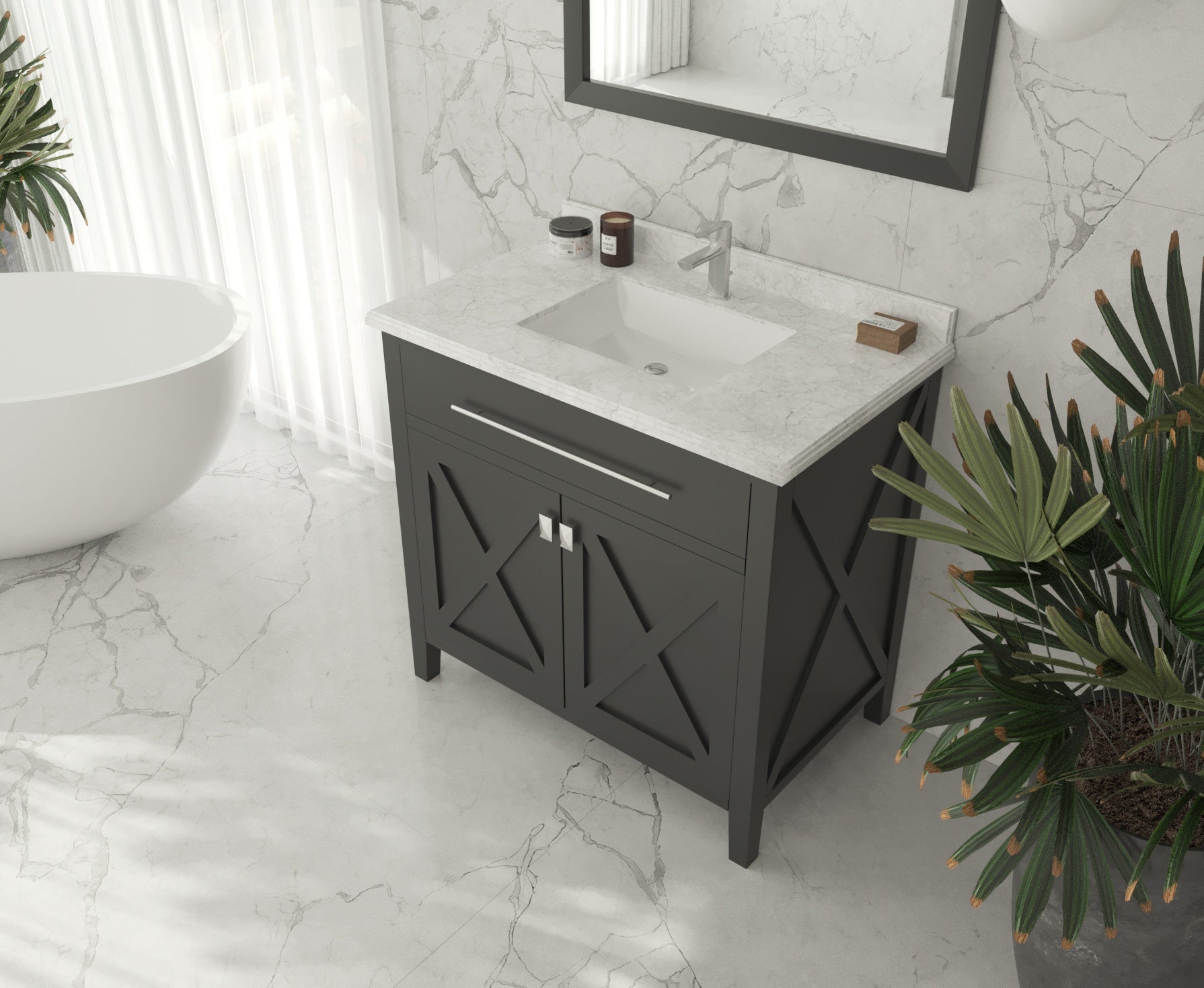 Wimbledon 36" Espresso Bathroom Vanity with White Carrara Marble Countertop