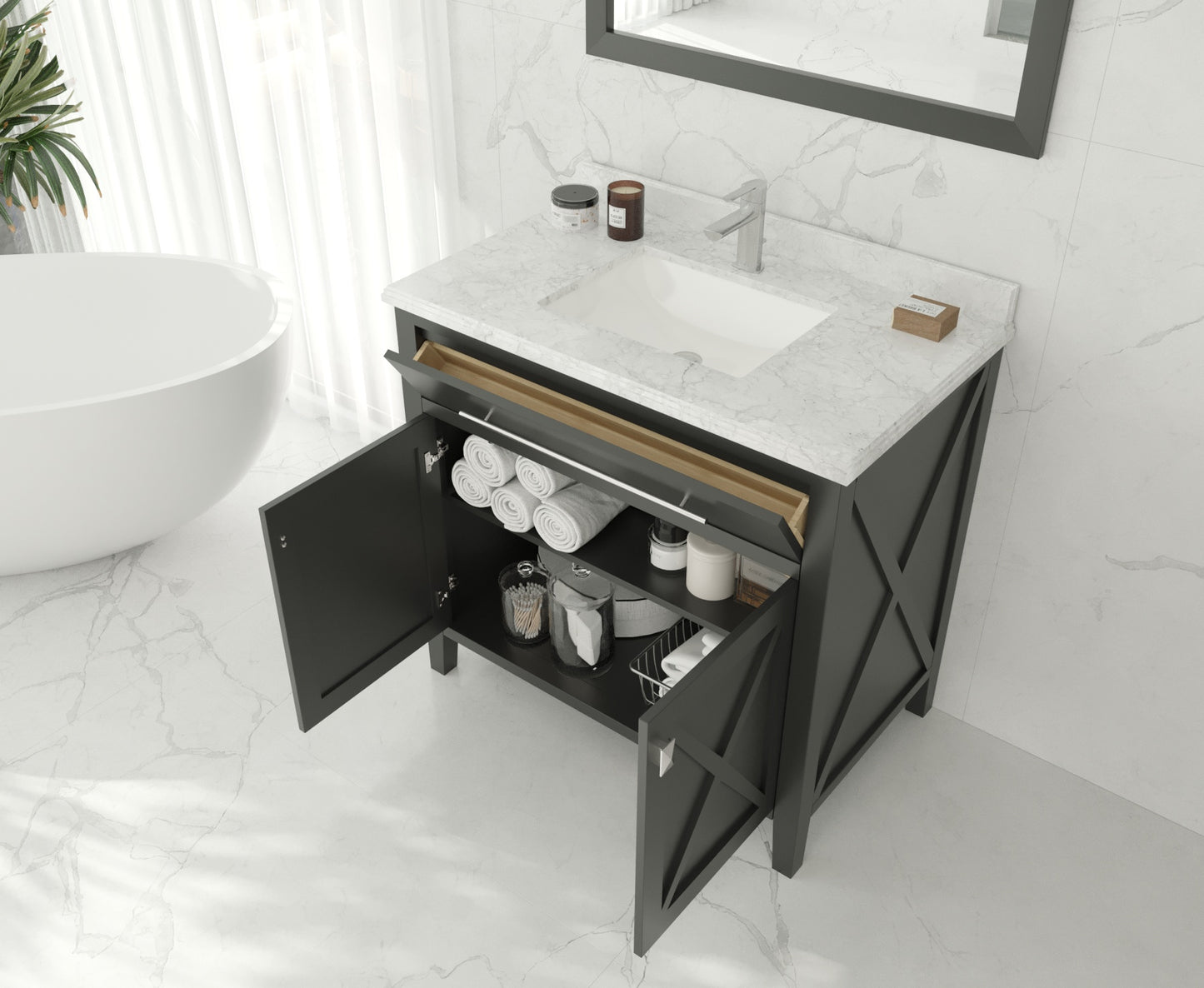 Wimbledon 36" Espresso Bathroom Vanity with White Carrara Marble Countertop